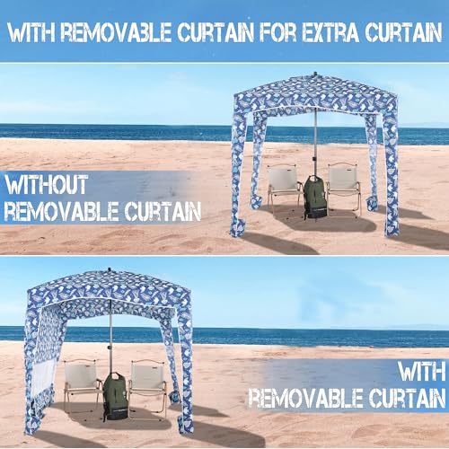 UPWELL Blue Stripe Beach Tent with UPF 50+ Sunshade Portable Canopy for Outdoor Sun Shelter