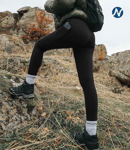 High Waist Cotton Leggings for Women Tummy Control 27 Inch Inseam Black Pockets