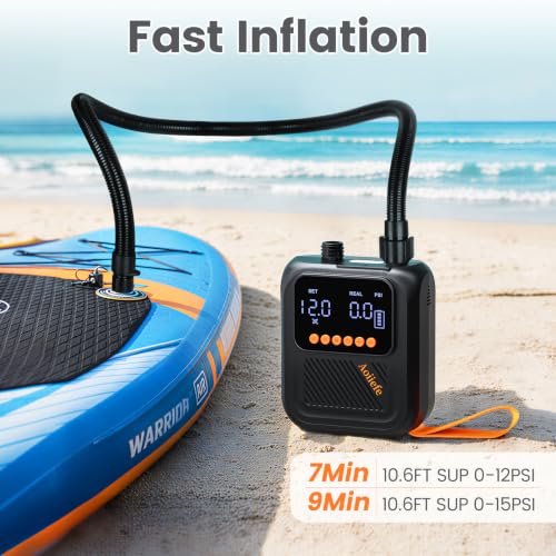 Aoiiefe Black Portable Rechargeable Electric SUP Pump with Auto-Off & Dual Stage Inflation