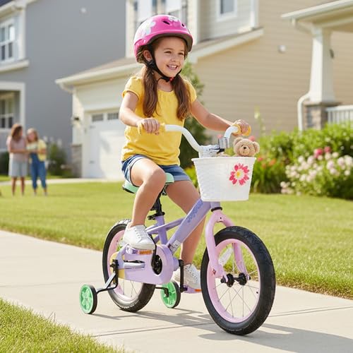 Kids Bicycle 12-18 Inch for Girls with Training Wheels - Purple, 16 Inch Variant