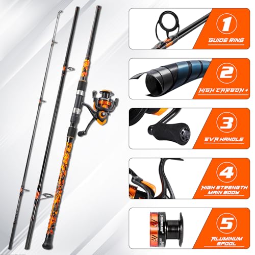 Sougayilang 10ft Orange Surf Fishing Rod Combo 3-Piece Medium/Heavy with 4000/5000 Reel
