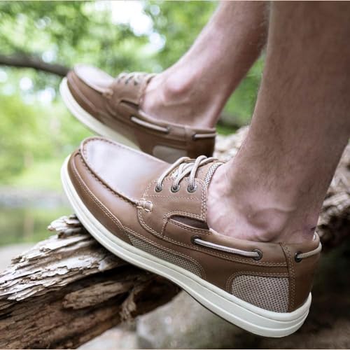 Dockers Mens Beacon Leather Boat Shoe - Dark Tan, Water-Resistant, Stain Defender