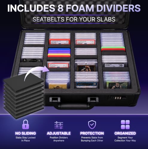VALUN 160+ Premium Graded Card Storage Box Black 4 Row PSA Slab Case for Sports & Trading Cards