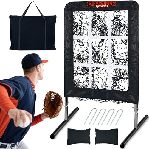 Black 9 Hole Pitching Net with Strike Zone - Baseball Softball Training Equipment
