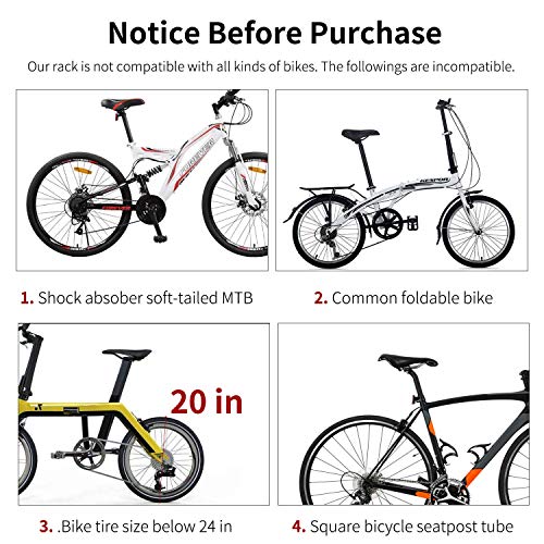 110Lb Capacity Bike Cargo Rack with Reflective Logo - Adjustable Bicycle Luggage Carrier
