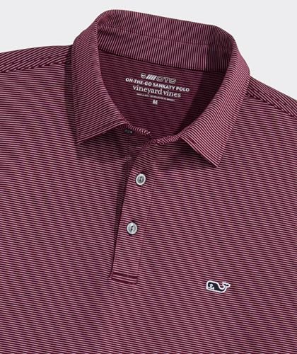 Vineyard Vines St. Jean Stripe Sankaty Polo Large Coastal Crimson Men’s Performance Shirt