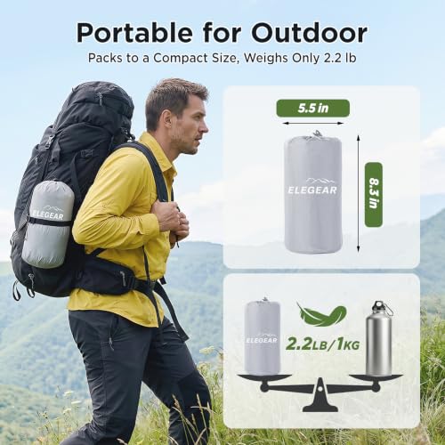 Elegear Insulated Sleeping Pad for Camping - 4 Inch Thick, Grey, Single, R-Value 9