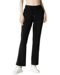 Leapstride Women's Micro Flared Fleeced Sweatpants - Elastic Waist Drawstring, Warm Fleece for Winter Daily Wear Black
