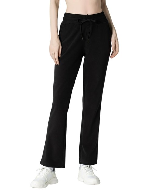 Leapstride Women's Micro Flared Fleeced Sweatpants - Elastic Waist Drawstring, Warm Fleece for Winter Daily Wear Black