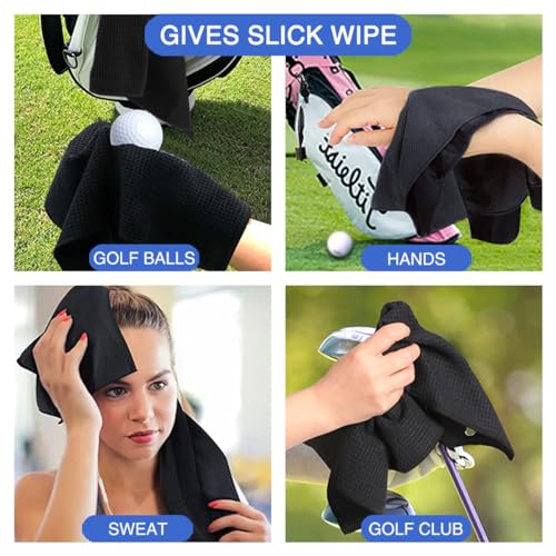 Embroidered Golf Towel with Carabiner Clip - Soft Microfiber, Absorbent, Quick-Dry, Perfect for Golfers