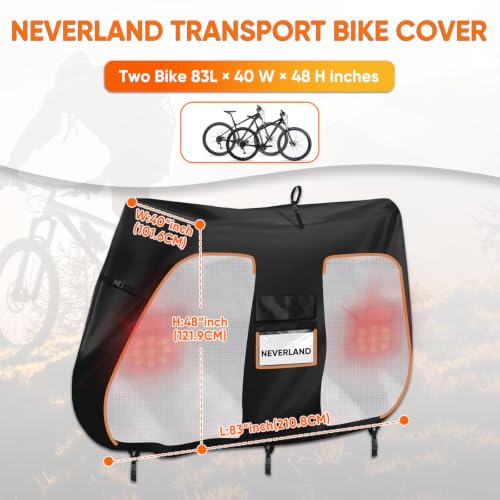 NEVERLAND XXL Bike Cover for Transport – Waterproof 2 Bike Travel Cover with Tail Lights