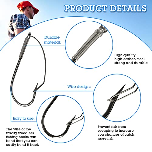 Sumind Weedless Wacky Rig Hooks - 50 Pcs Carbon Steel Fishing Hooks 1/0, Snag-Free Bass Lure Hooks