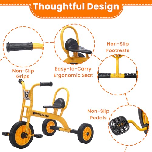 Kids Tricycle for Ages 3-6 - Metal Frame with Airless Rubber Tires - Yellow (5168-yellow)
