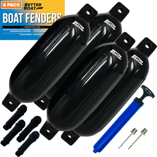Black Boat Fenders 23 x 6.5 Inches Inflatable Docking Bumpers - 4 Pack