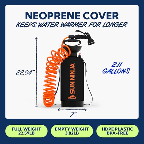 SUN NINJA Portable Camping Shower with 7-Mode Shower Head, 2.1 Gallon Black