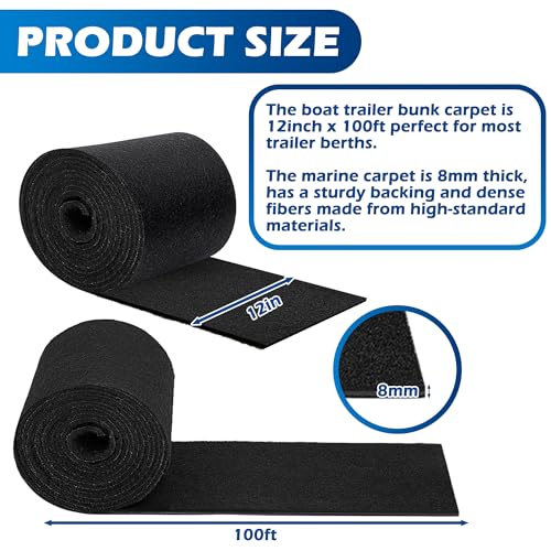 PROLEE Black 100ft x 12in Marine Boat Trailer Bunk Carpet - Extra Thick 25oz Waterproof UV-Resistant Marine Carpet