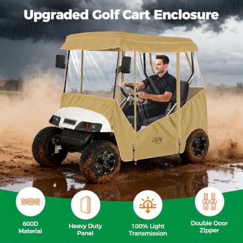 10L0L Khaki Waterproof 2-Passenger Golf Cart Enclosure for EZGO & Club Car
