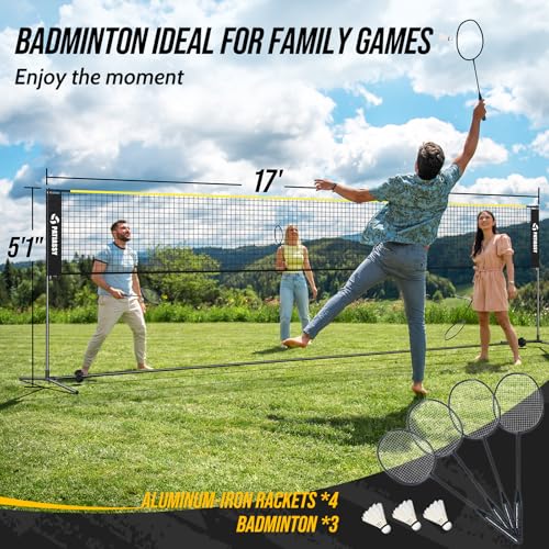 Patiassy Black 3-in-1 Volleyball, Badminton & Pickleball Net Set with Adjustable Heights