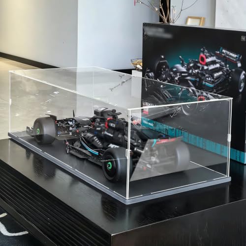 Acrylic Display Case for LEGO F1 Cars with Black Wood Base - 27.6 x 11.8 x 7.9 Inch