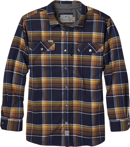 Men's Performance Stretch Flannel Shirt - Medium, Grinnell Plaid, Moisture Wicking & Quick Dry