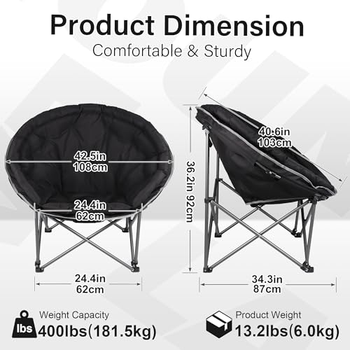 Oversized XXL Folding Camping Chair Black - Heavy Duty Outdoor Lawn Seat for Adults