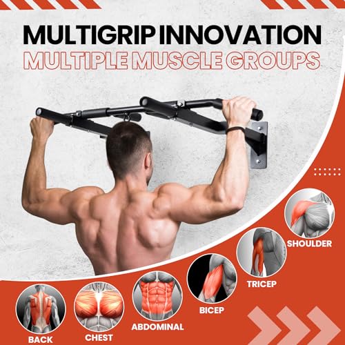 Wall Mounted Pull Up Bar - Adjustable for 16 & 24-Inch Studs, Multiple Grip Positions