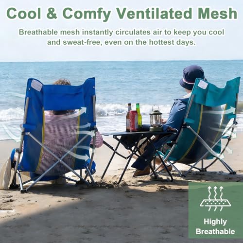 Romswi High Back Folding Camping & Beach Chair 300lb Support, Lightweight