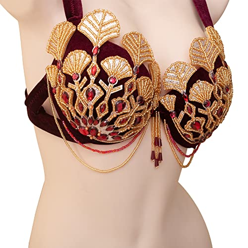 Large Purple Velvet Belly Dance Bra and Belt Costume for Women