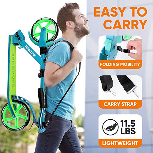 Hurtle Renegade Teal Folding Kick Scooter for Kids Teens & Adults - Alloy Deck & Adjustable Handlebar