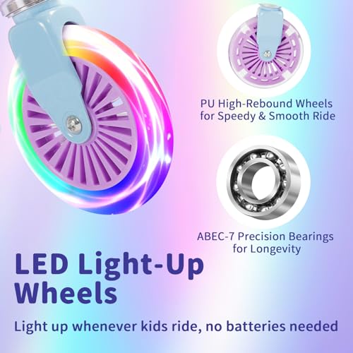 Purple Kids Light-Up 2-Wheel Folding Scooter with Adjustable Height, Lightweight & Portable