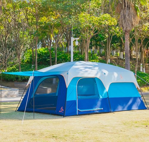 Family Camping Tent 14 Person with 3 Rooms & Doors - Dark Blue