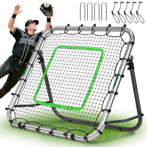 Portable Baseball & Softball Rebounder Net 3x3 ft Pitchback Trainer with Adjustable Angles