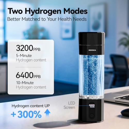 MOVOCA Black Hydrogen Water Bottle Generator 6400PPB Portable & Leak-Proof