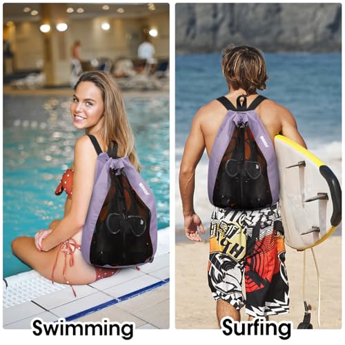 WANDF Mesh Beach Backpack for Swimmers - Purple, Large Capacity