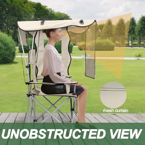 ptlsy White Portable Folding Camping Chair with Canopy Shade for Adults