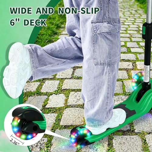 GLAMUP Kids 2-in-1 Folding Scooter Green for Boys & Girls Ages 3-14
