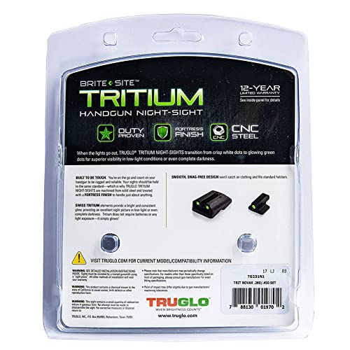 TRUGLO Tritium Handgun Sight Set for 1911 - Front 0.260 & Rear 0.450 Inches, Night & Day Visibility