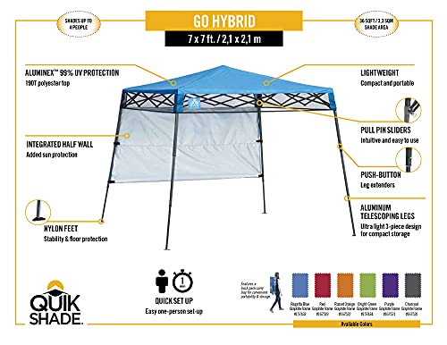 Quik Shade Go Hybrid 6x6 ft Pop-Up Canopy Backpack - Sun & UV Protection, Regatta Blue