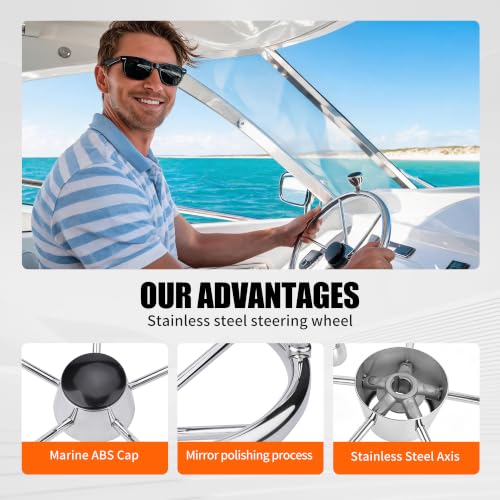 Silver 15.5 Inch Boat Steering Wheel with 5-Spoke Stainless Steel Design - Universal Fit