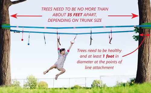 Blue 80 Ft Double Ninja Slackline Obstacle Course with Monkey Bars for Kids