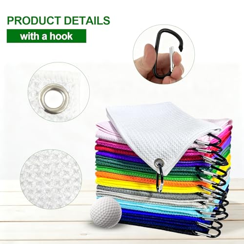 60 Pack Microfiber Golf Towels with Carabiner Clips - 16x16 Inches, Colorful Waffle Pattern for Golf, Yoga & Fitness