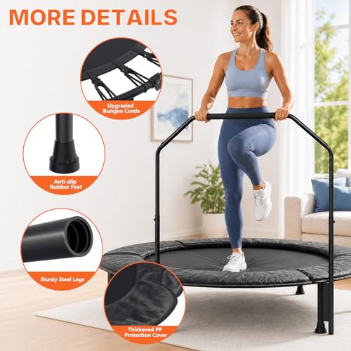 Foldable Mini Trampoline for Adults Kids - 40 Inch Rebounder with Adjustable Handle