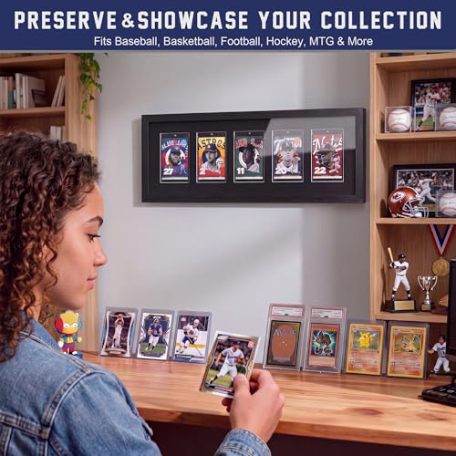 Sports Card Display Frame with Magnetic Card Holder & Tempered Glass - Holds 5 Cards
