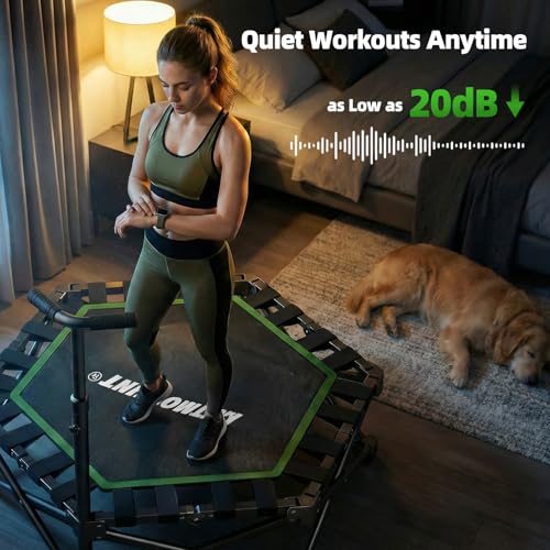 EAST MOUNT Green 42-Inch Foldable Mini Trampoline for Adults, Quiet Indoor Rebounder with Adjustable Handle, 450lbs Capacity