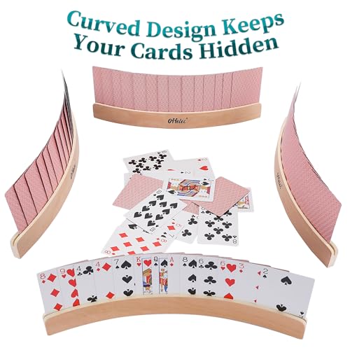 Playing Card Holders Set of 4 - Wooden Curved Card Deck Racks for Kids Adults Seniors - Standard One Slot