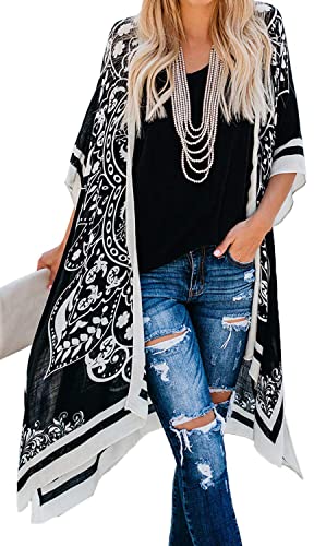 Women's Kimono Swim Coverup Cardigan - Black 3X-Large Beach Wrap