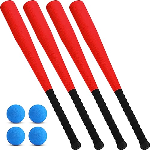 Foam Baseball Bat Set - 4 Pieces 24 Inch Soft Bat with Safe Balls for Kids & Beginners