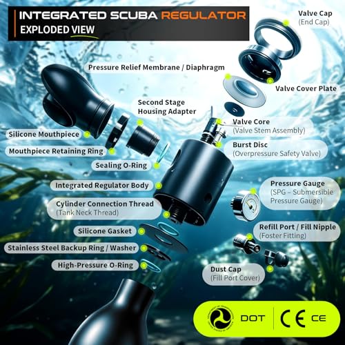 0.5L Mini Scuba Tank for Snorkeling & Emergency Breathing - Obsidian Orange