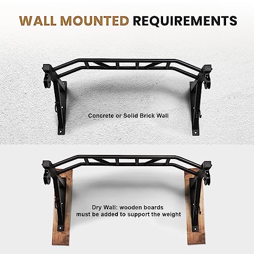 48-Inch Wall-Mounted Pull Up Bar with Pulley System - Multi-Grip Exercise Equipment