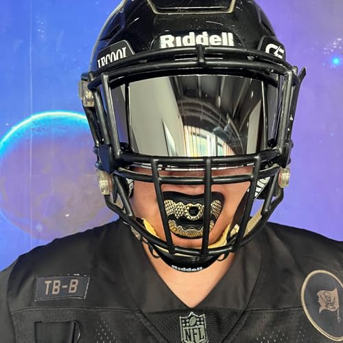 LeCool Football Mouth Guard Black Gold Rhombic Chrome Design with Strap